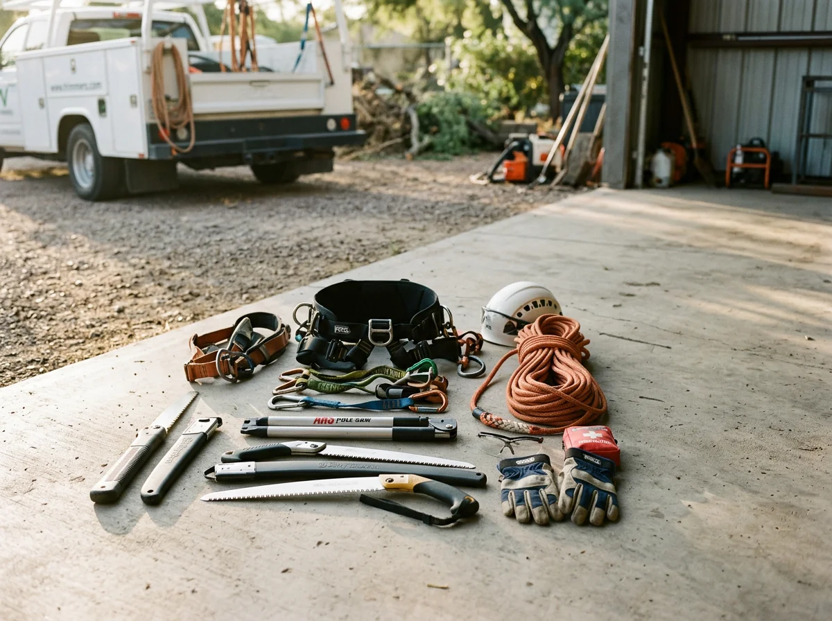 Professional tree care equipment and tools ready for service, representing decades of expertise in tree maintenance and removal.