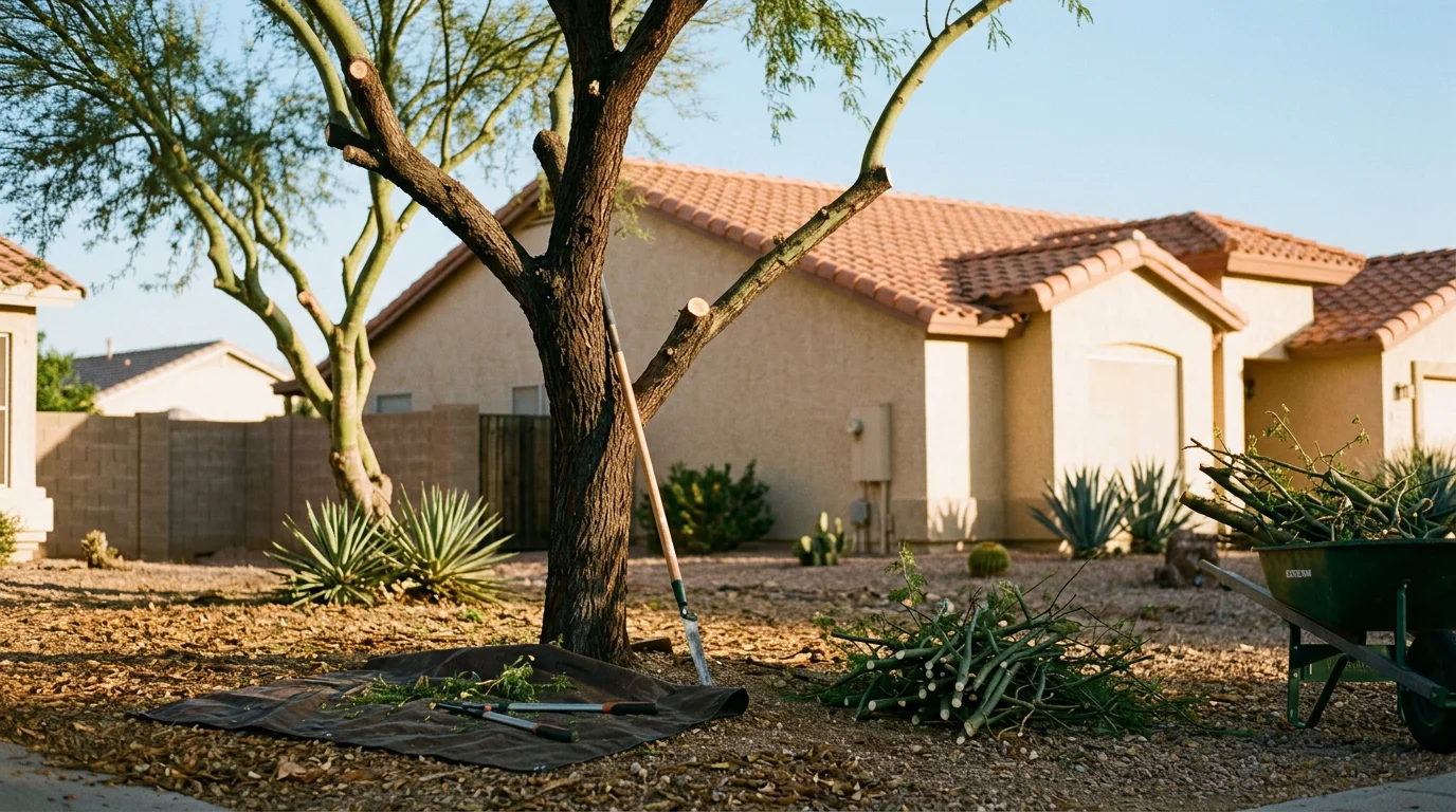 Arborist pruning a large tree in Phoenix