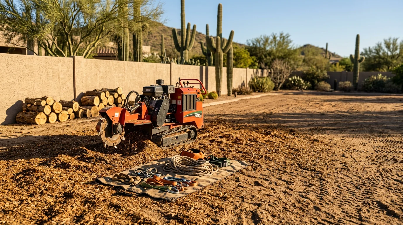 Tree removal equipment removing a large tree in Phoenix
